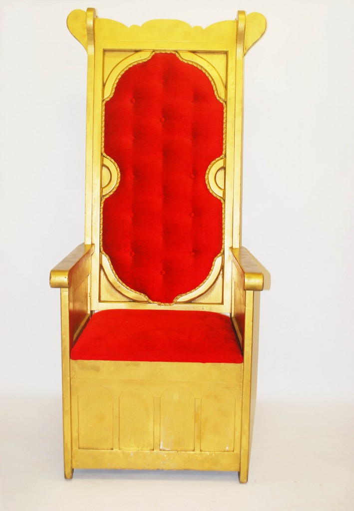 Gold Throne (Medium / 0.7m (W) x 1.8m (H) x 0.7m (D)) Theme Prop Hire